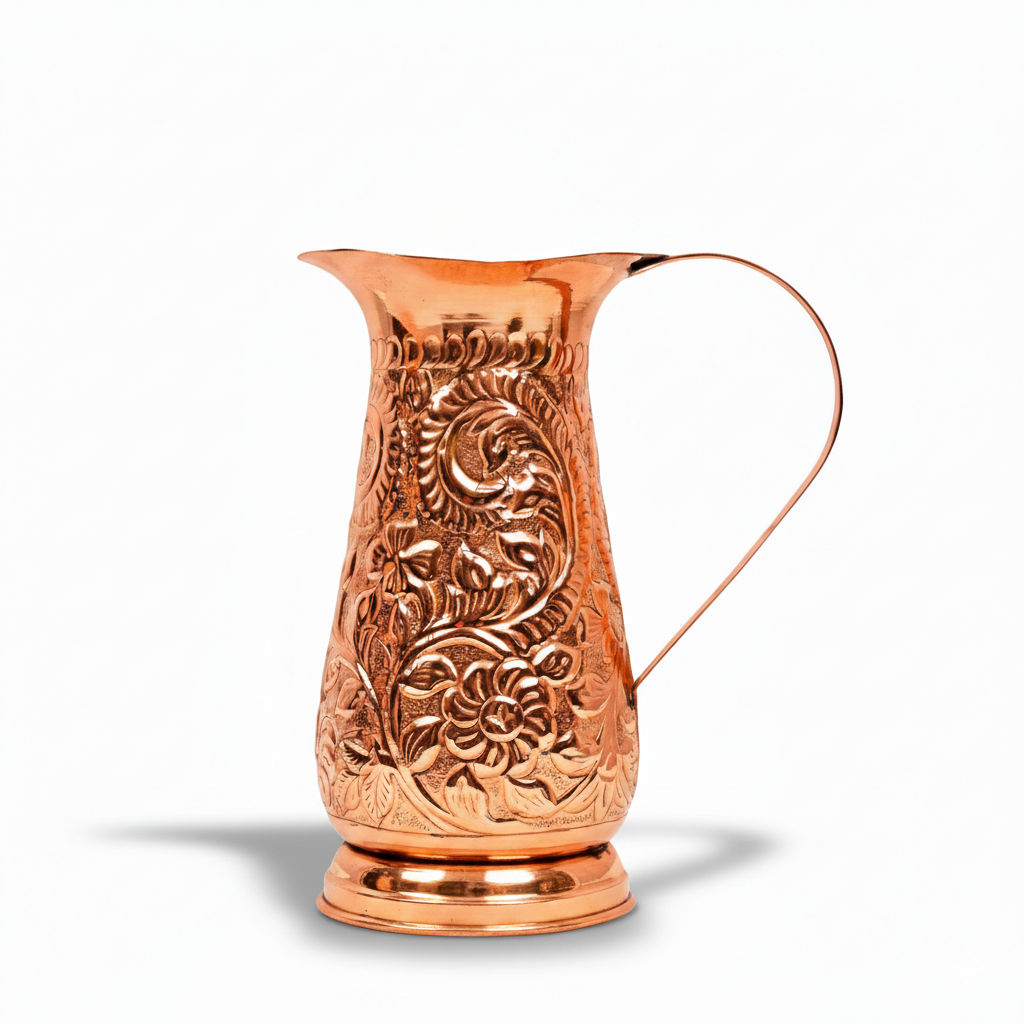 Pure copper jug, royal designer, storage drinking water pitcher, 1300 ML
